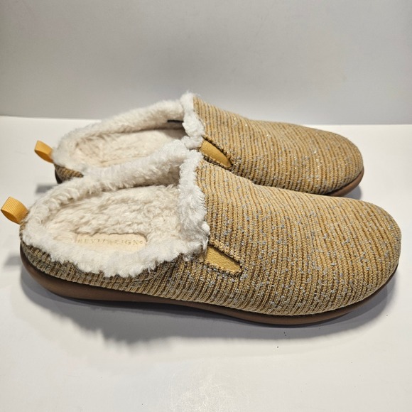Revitalign Womens Orthotic Slippers Tan Metallic Knit Shearling Mules Size 9B - Picture 3 of 7